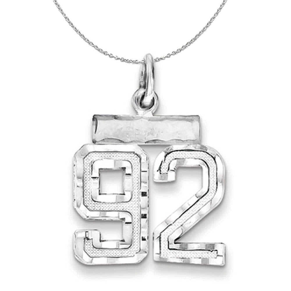 Sterling Silver, Varsity Collection, Small D/C Number 92 Necklace, Item N15462 by The Black Bow Jewelry Co.