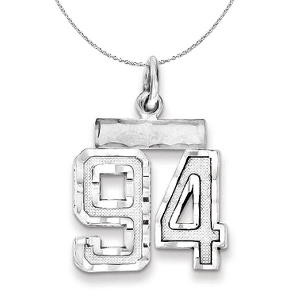 Sterling Silver, Varsity Collection, Small D/C Number 94 Necklace, Item N15464 by The Black Bow Jewelry Co.