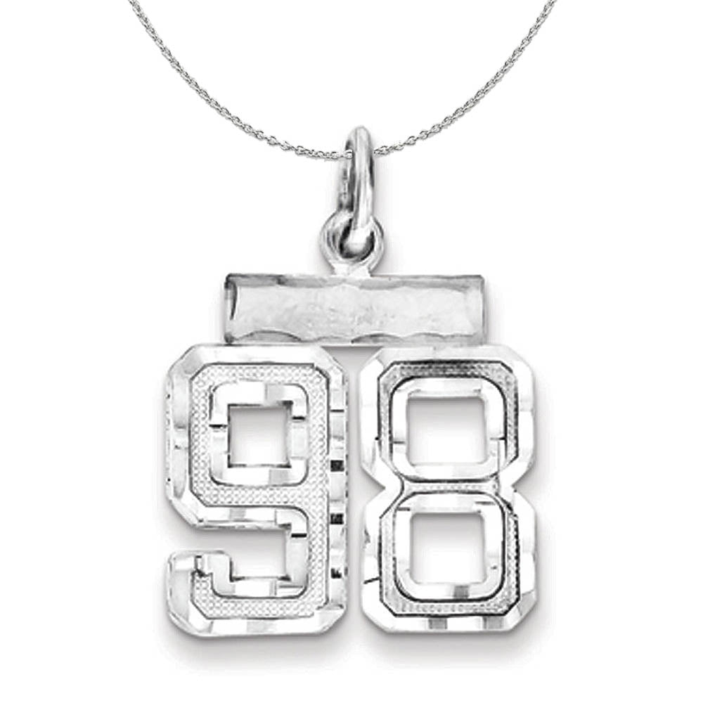 Sterling Silver, Varsity Collection, Small D/C Number 98 Necklace, Item N15468 by The Black Bow Jewelry Co.