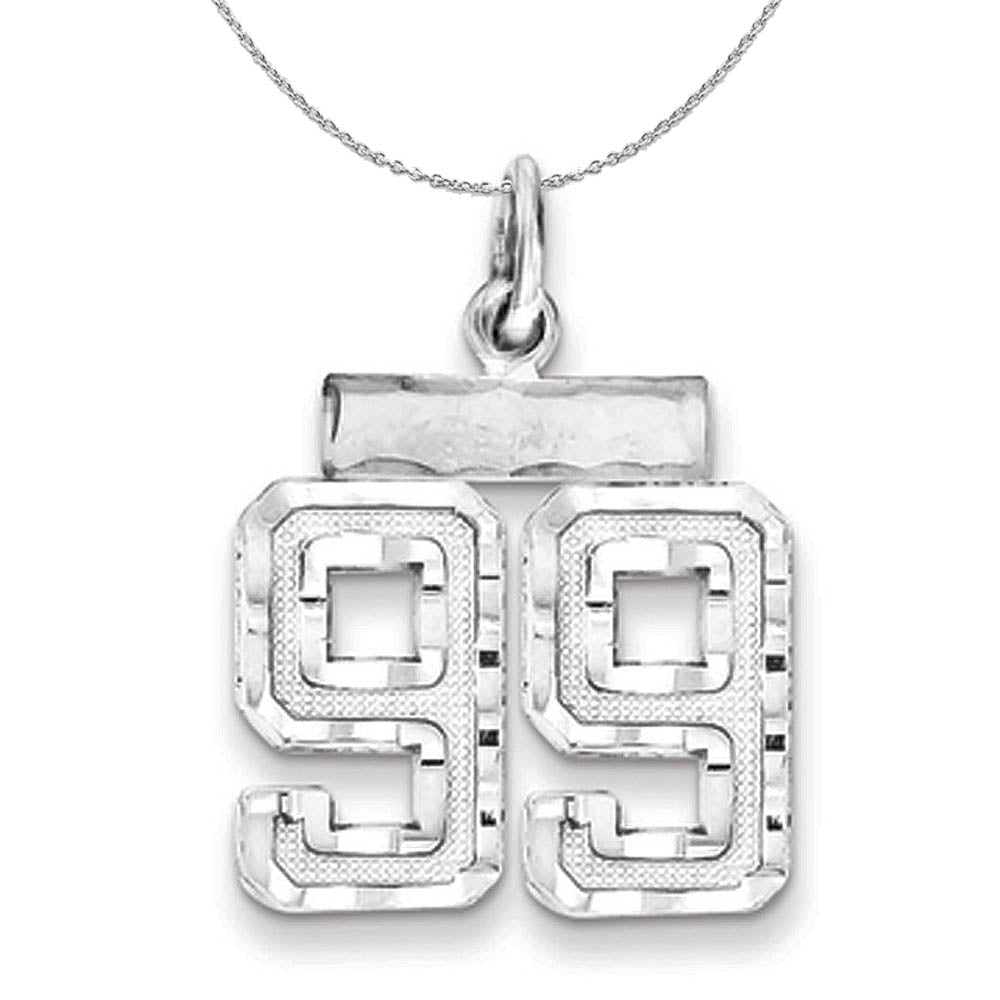 Sterling Silver, Varsity Collection, Small D/C Number 99 Necklace, Item N15469 by The Black Bow Jewelry Co.