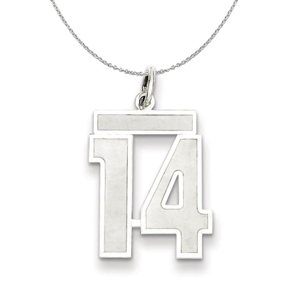 Sterling Silver, Jersey Collection, Medium Number 14 Necklace, Item N15481 by The Black Bow Jewelry Co.