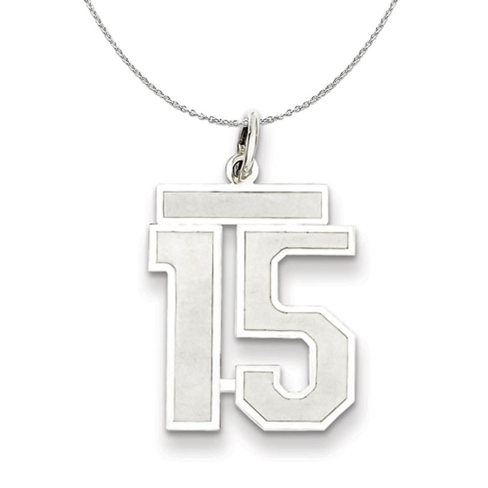 Sterling Silver, Jersey Collection, Medium Number 15 Necklace, Item N15482 by The Black Bow Jewelry Co.
