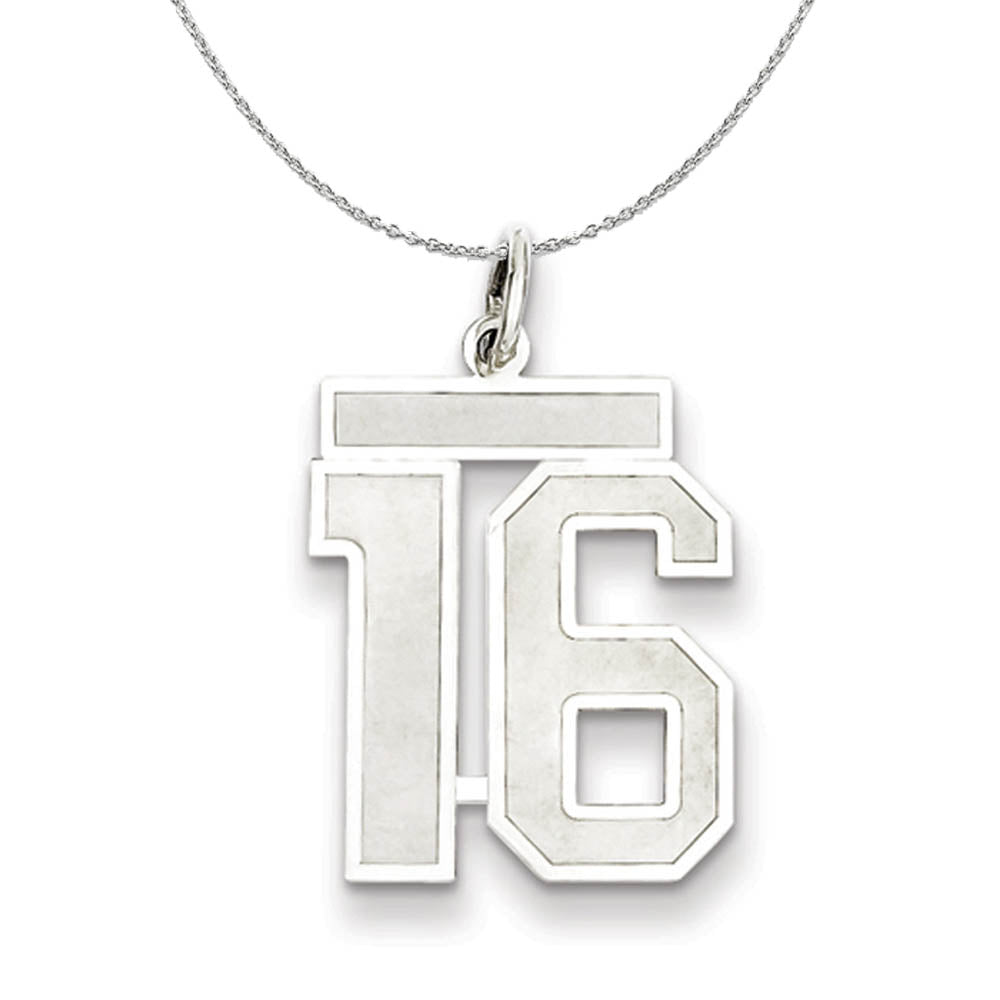 Sterling Silver, Jersey Collection, Medium Number 16 Necklace, Item N15483 by The Black Bow Jewelry Co.