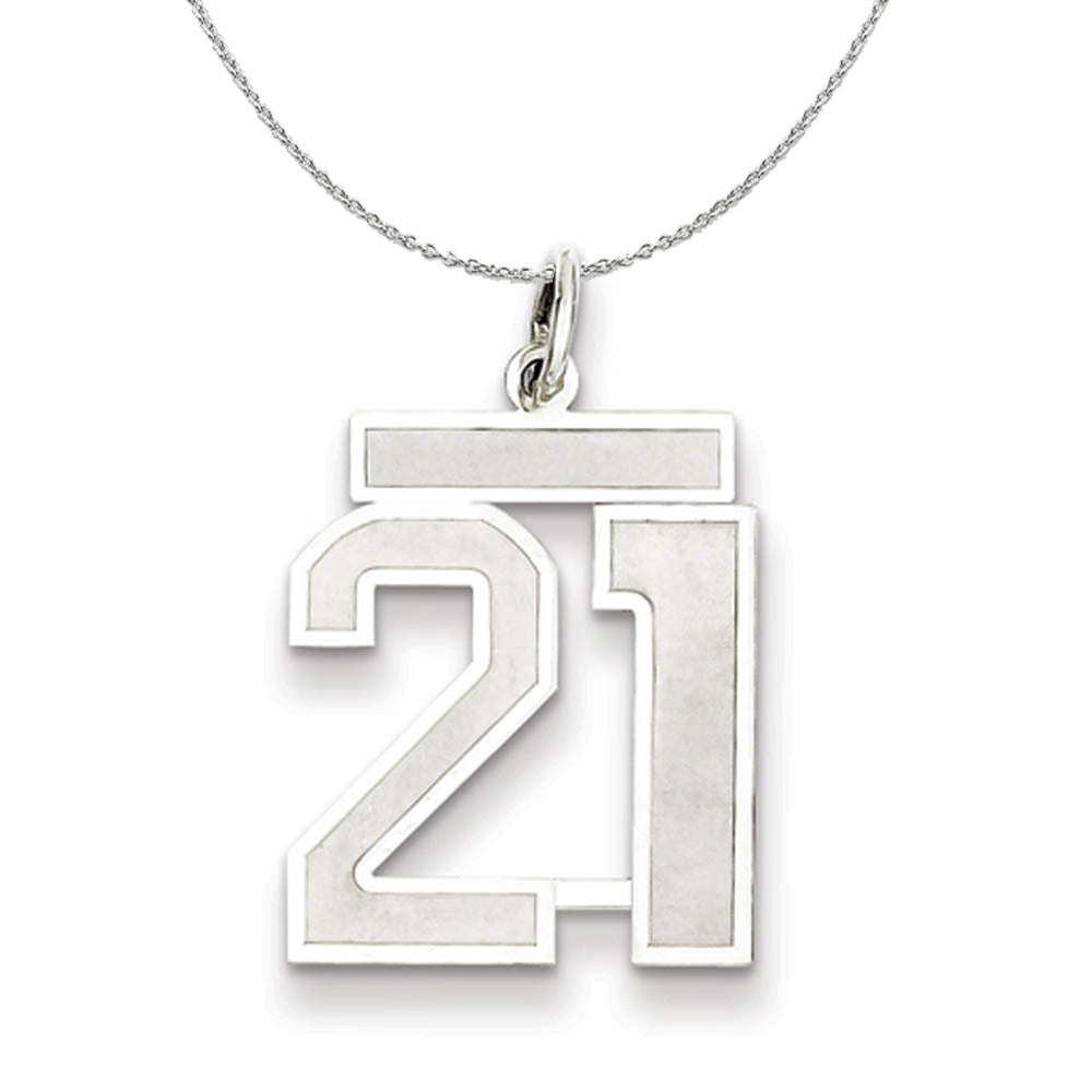 Sterling Silver, Jersey Collection, Medium Number 21 Necklace, Item N15489 by The Black Bow Jewelry Co.