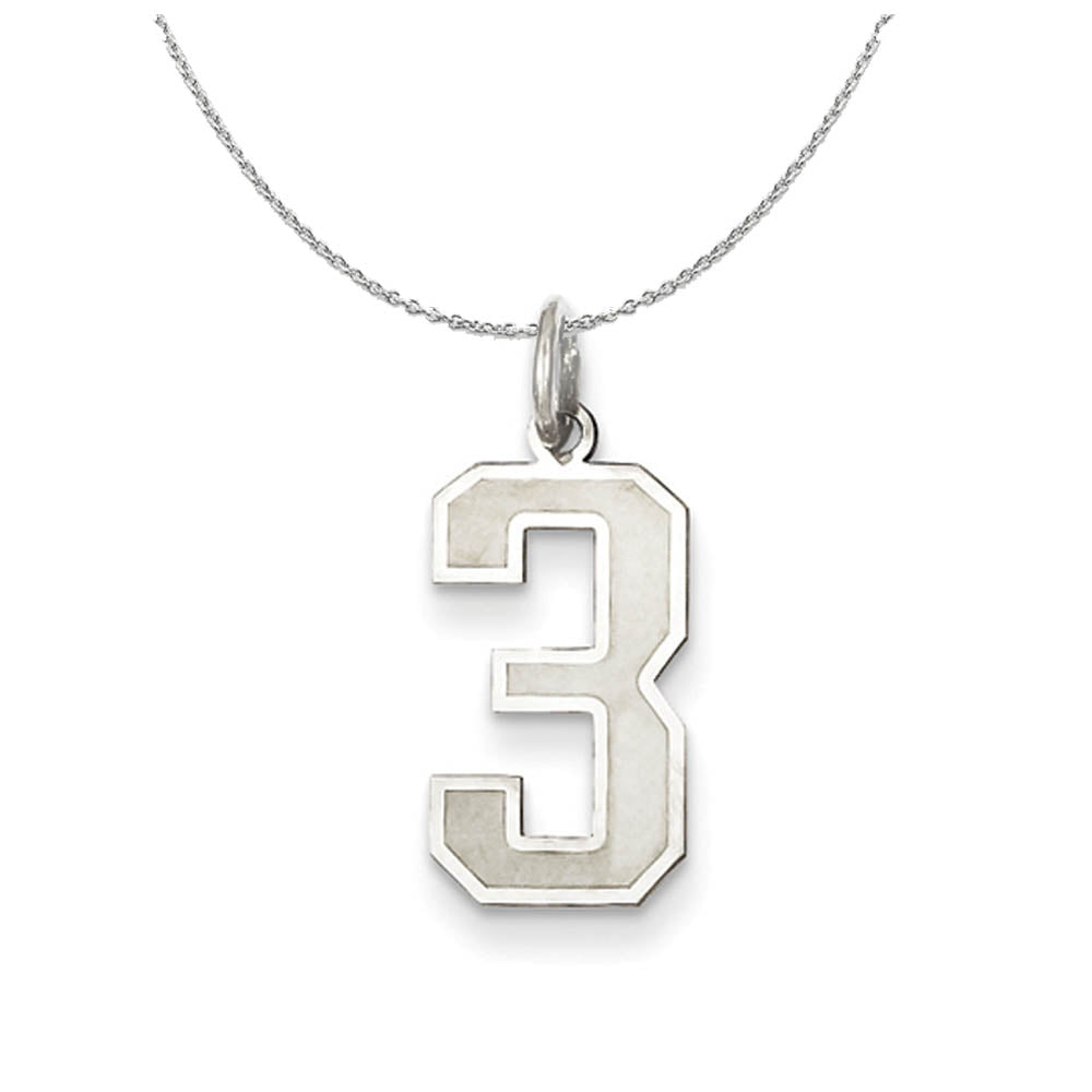 Sterling Silver, Jersey Collection, Medium Number 3 Necklace, Item N15498 by The Black Bow Jewelry Co.