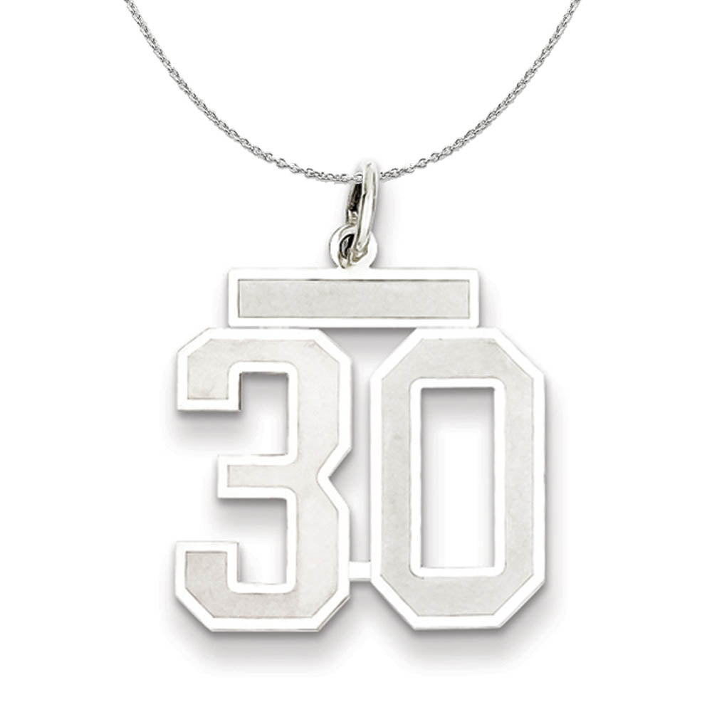 Sterling Silver, Jersey Collection, Medium Number 30 Necklace, Item N15499 by The Black Bow Jewelry Co.