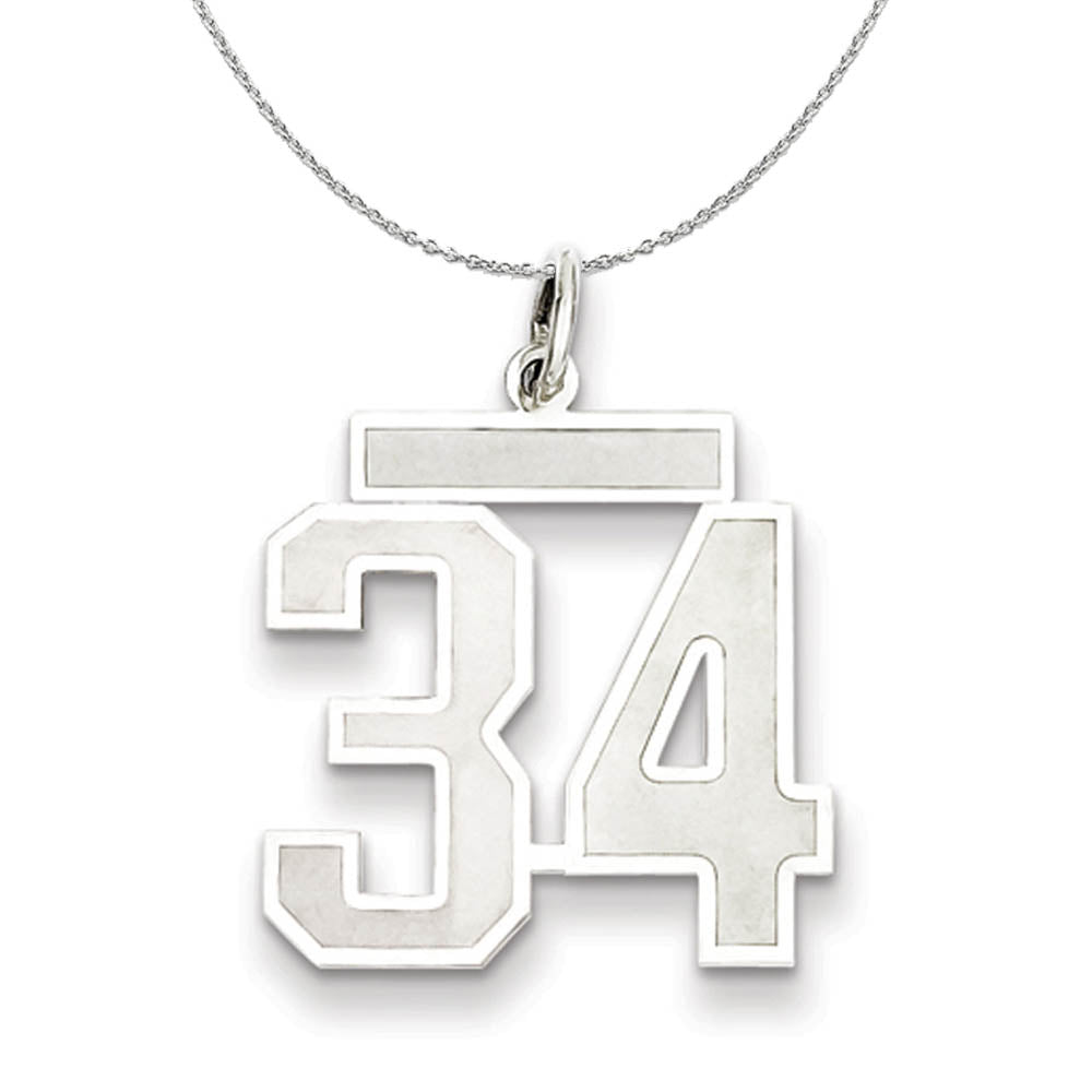 Sterling Silver, Jersey Collection, Medium Number 34 Necklace, Item N15503 by The Black Bow Jewelry Co.