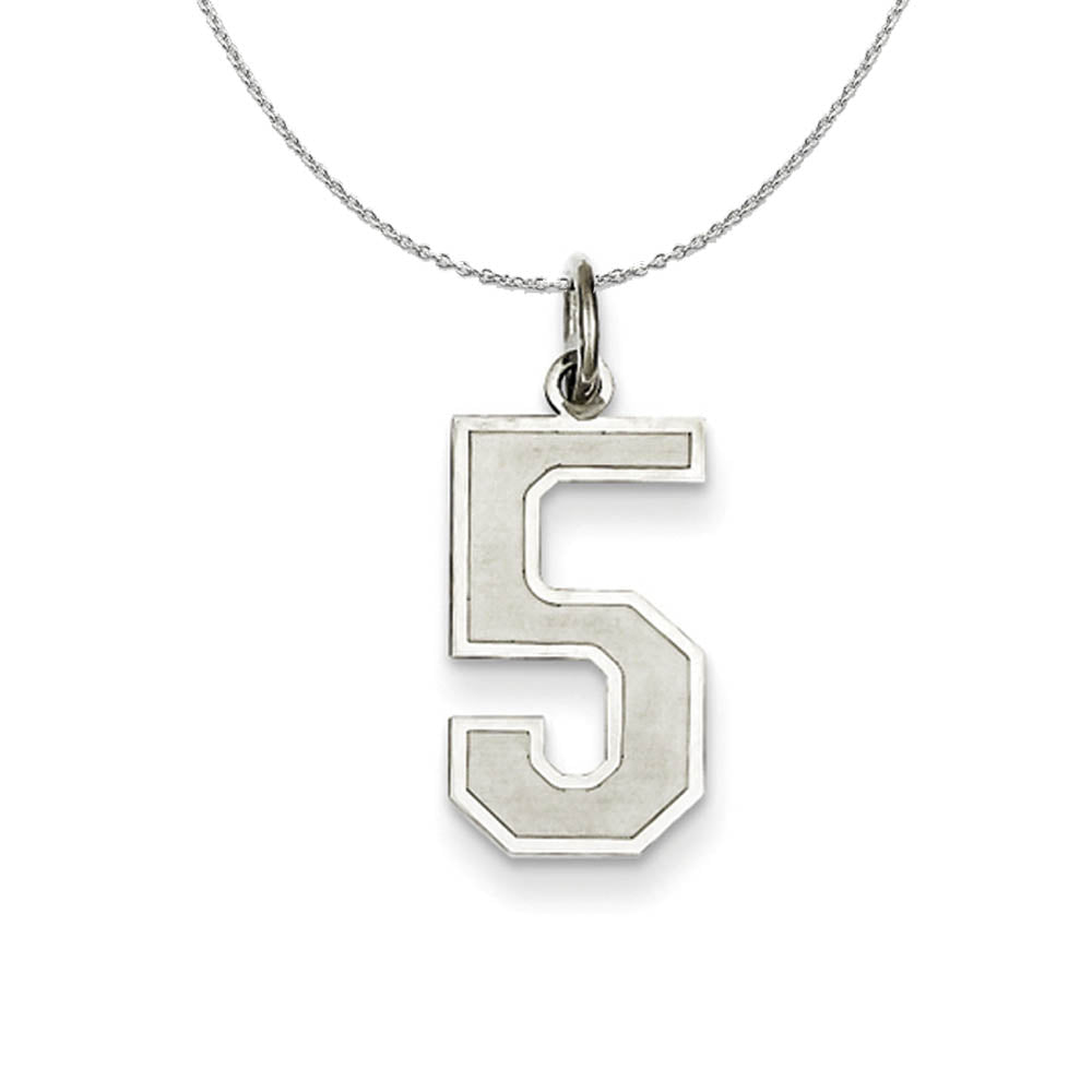 Sterling Silver, Jersey Collection, Medium Number 5 Necklace, Item N15520 by The Black Bow Jewelry Co.