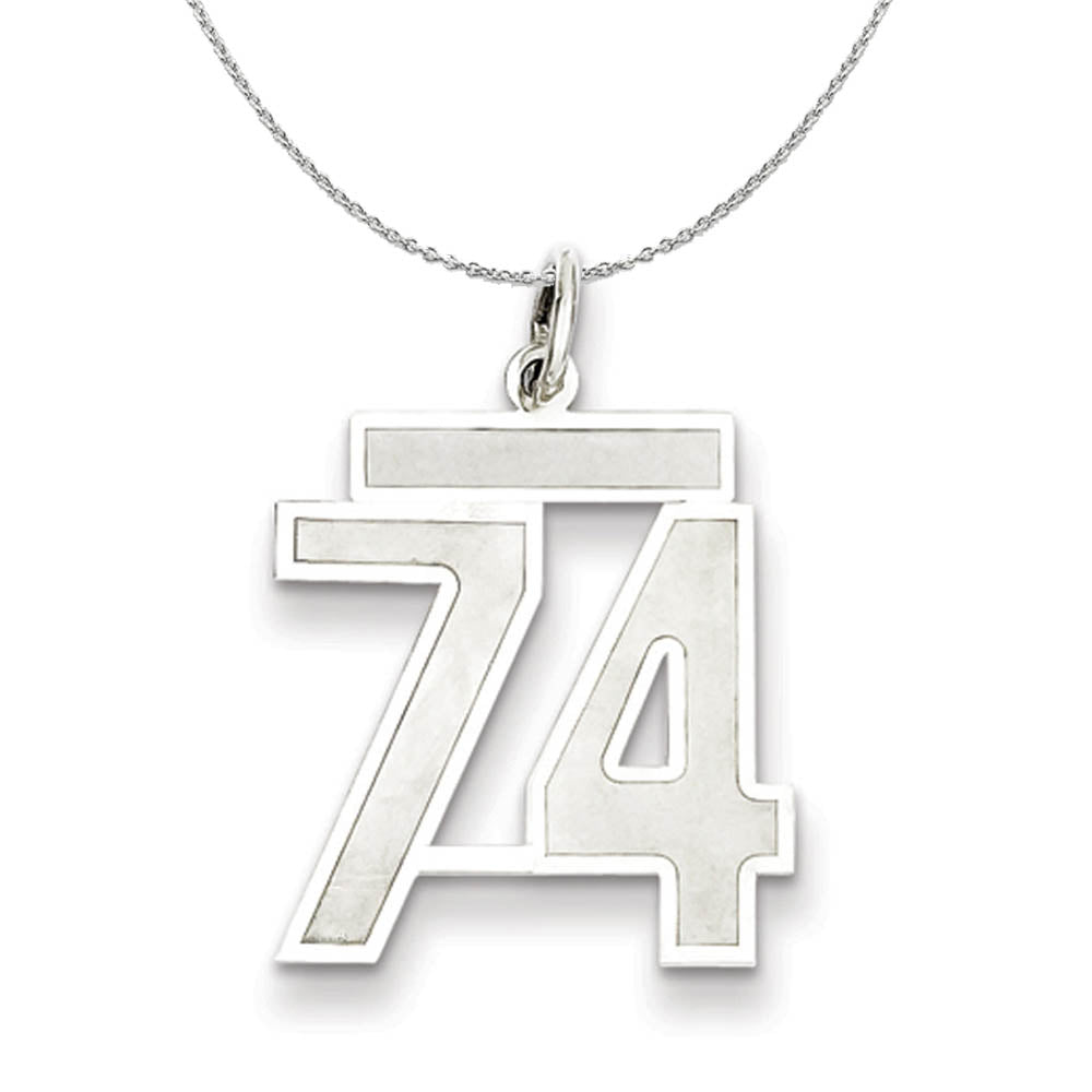 Sterling Silver, Jersey Collection, Medium Number 74 Necklace, Item N15547 by The Black Bow Jewelry Co.