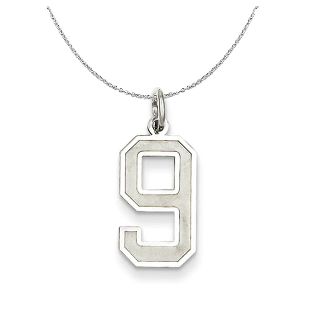 Sterling Silver, Jersey Collection, Medium Number 9 Necklace, Item N15564 by The Black Bow Jewelry Co.