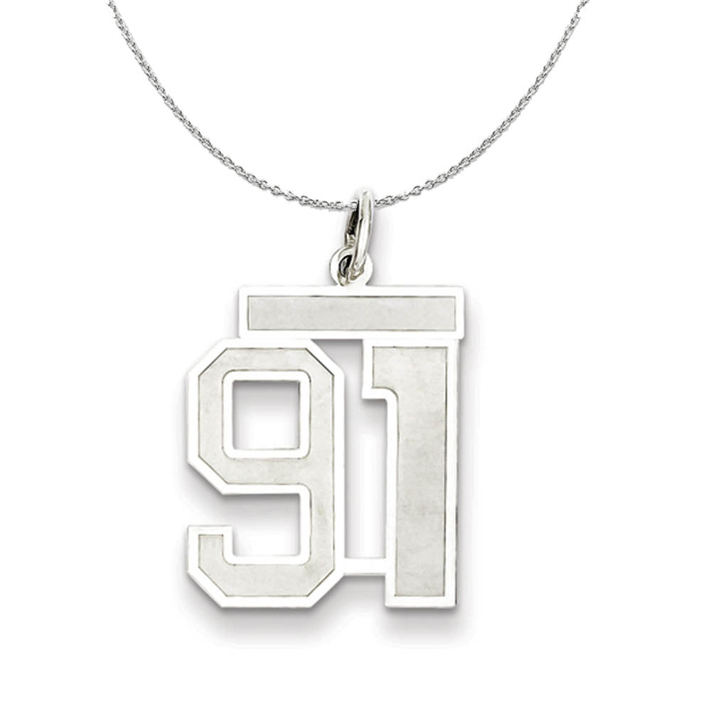 Sterling Silver, Jersey Collection, Medium Number 91 Necklace, Item N15566 by The Black Bow Jewelry Co.