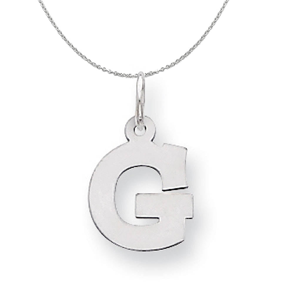 Silver, Amanda Collection Small Block Style Initial G Necklace, Item N15586 by The Black Bow Jewelry Co.