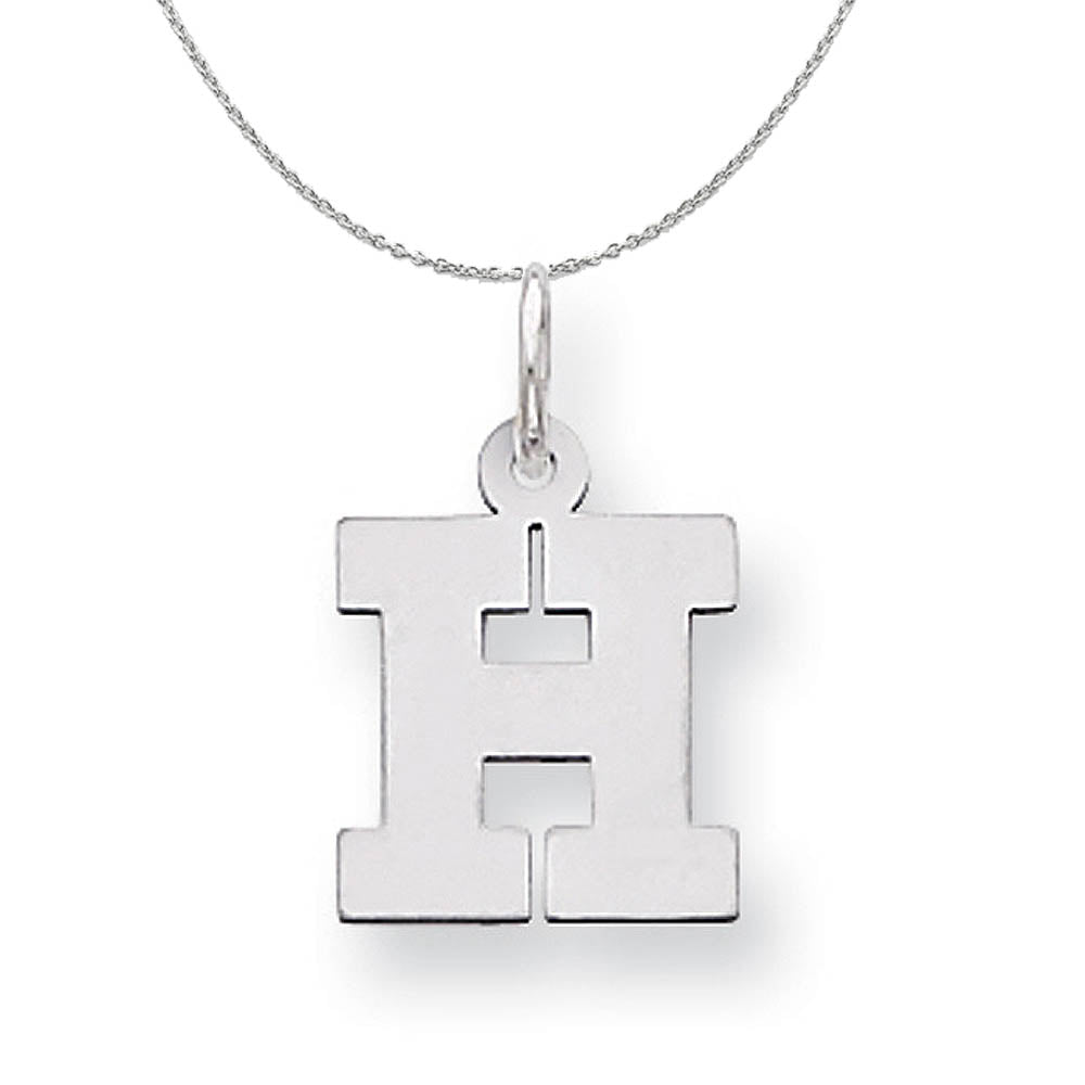 Silver, Amanda Collection Small Block Style Initial H Necklace, Item N15587 by The Black Bow Jewelry Co.