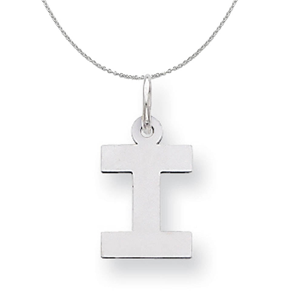 Silver, Amanda Collection Small Block Style Initial I Necklace, Item N15588 by The Black Bow Jewelry Co.