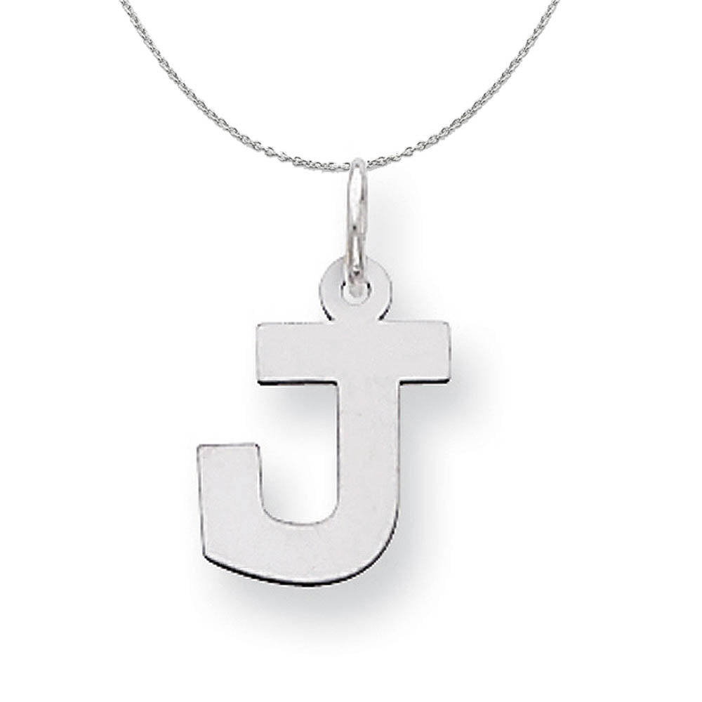 Silver, Amanda Collection Small Block Style Initial J Necklace, Item N15589 by The Black Bow Jewelry Co.