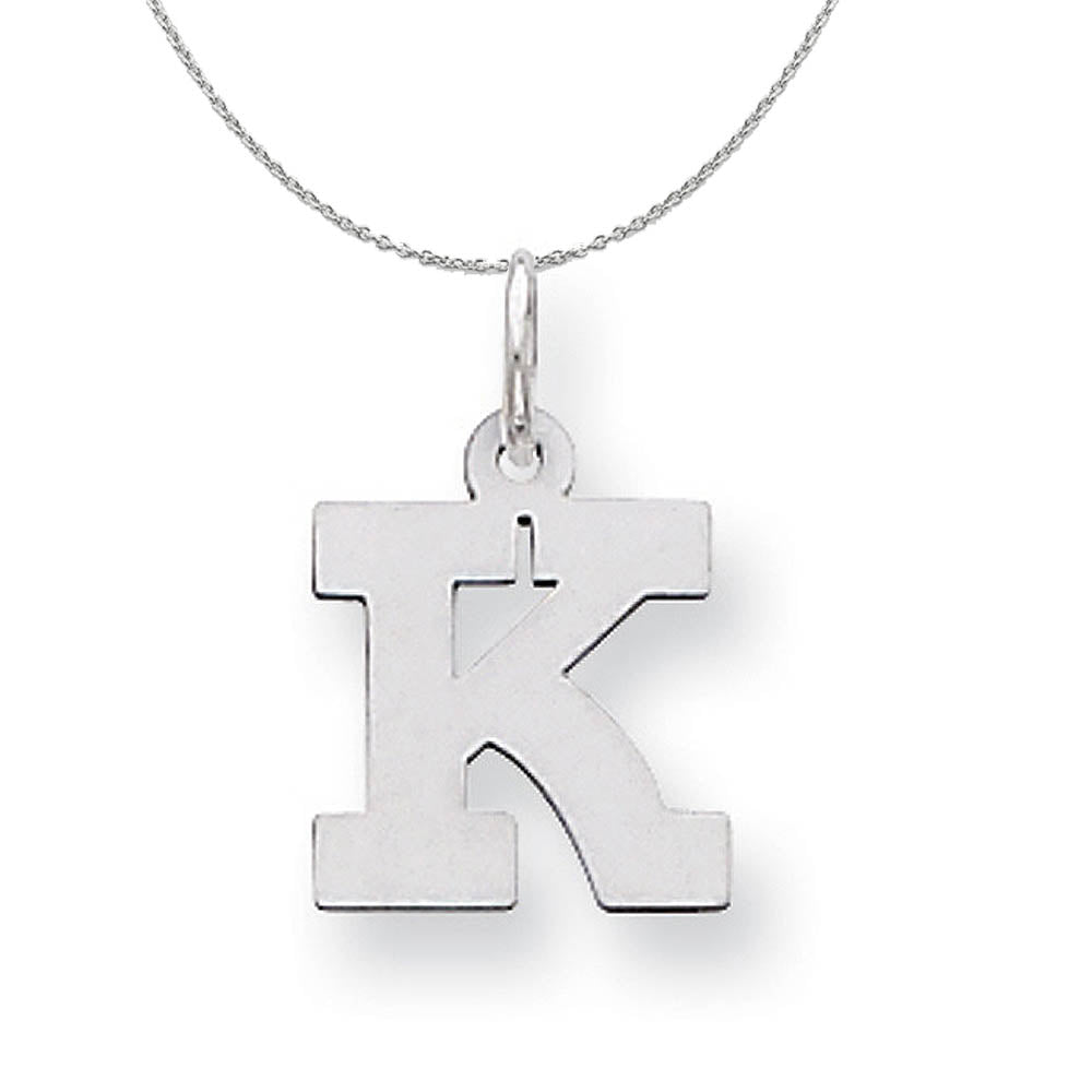 Silver, Amanda Collection Small Block Style Initial K Necklace, Item N15590 by The Black Bow Jewelry Co.