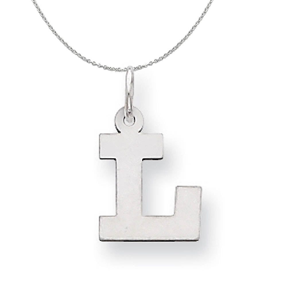 Silver, Amanda Collection Small Block Style Initial L Necklace, Item N15591 by The Black Bow Jewelry Co.