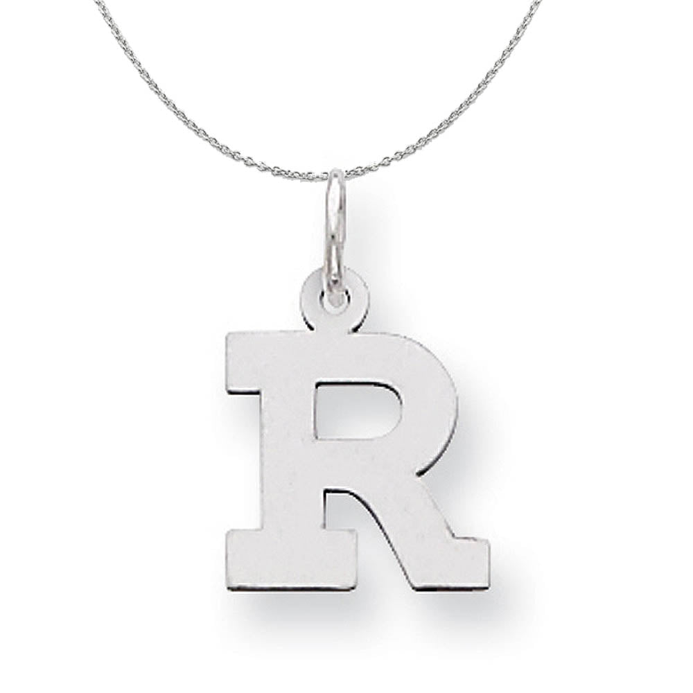 Silver, Amanda Collection Small Block Style Initial R Necklace, Item N15596 by The Black Bow Jewelry Co.