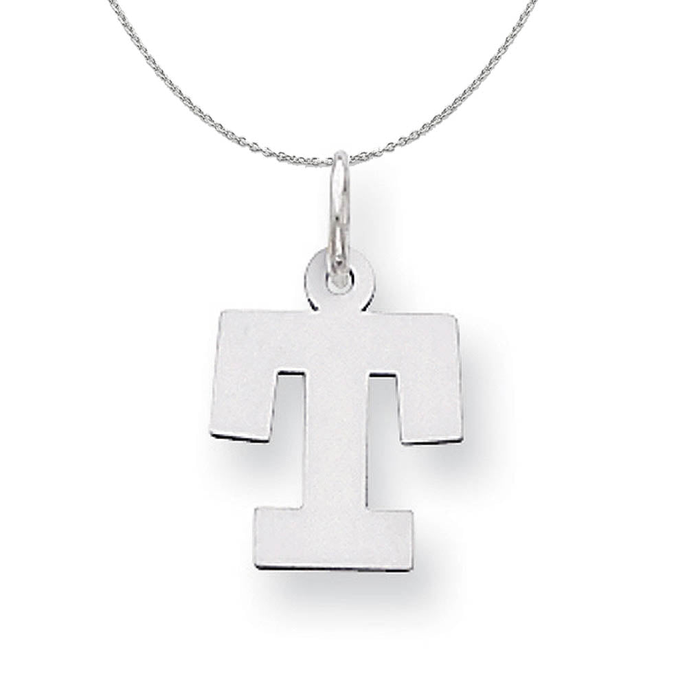 Silver, Amanda Collection Small Block Style Initial T Necklace, Item N15598 by The Black Bow Jewelry Co.