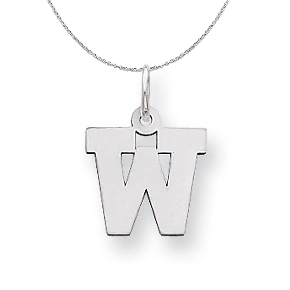 Silver, Amanda Collection Small Block Style Initial W Necklace, Item N15600 by The Black Bow Jewelry Co.