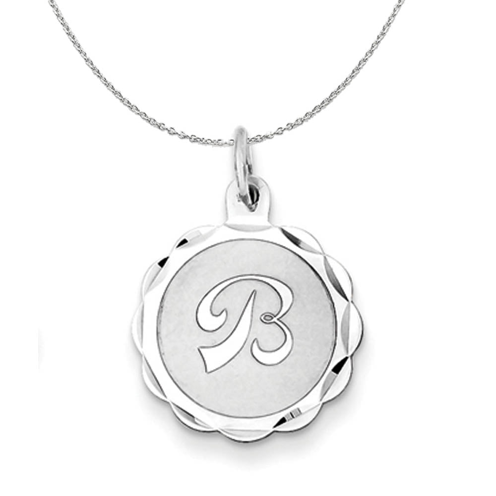 Silver, Sarah Collection 15mm Brocaded Disc Initial B Necklace, Item N15619 by The Black Bow Jewelry Co.