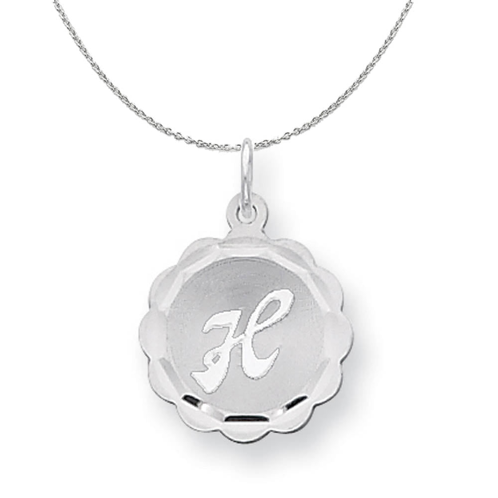 Silver, Sarah Collection 15mm Brocaded Disc Initial H Necklace, Item N15625 by The Black Bow Jewelry Co.