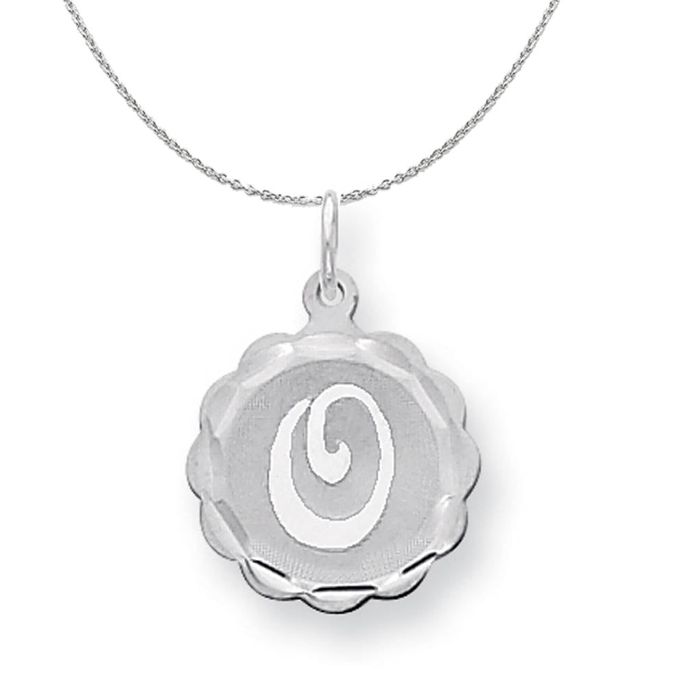 Silver, Sarah Collection 15mm Brocaded Disc Initial O Necklace, Item N15632 by The Black Bow Jewelry Co.