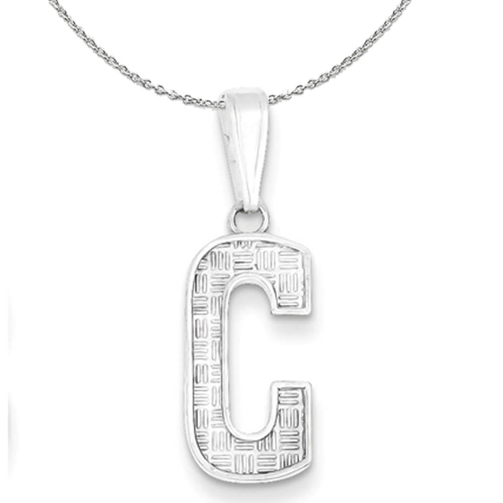 Sterling Silver, Sami Collection, Textured Block Initial C Necklace, Item N15653 by The Black Bow Jewelry Co.