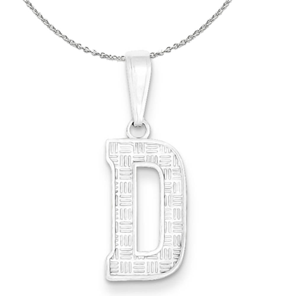 Sterling Silver, Sami Collection, Textured Block Initial D Necklace, Item N15654 by The Black Bow Jewelry Co.