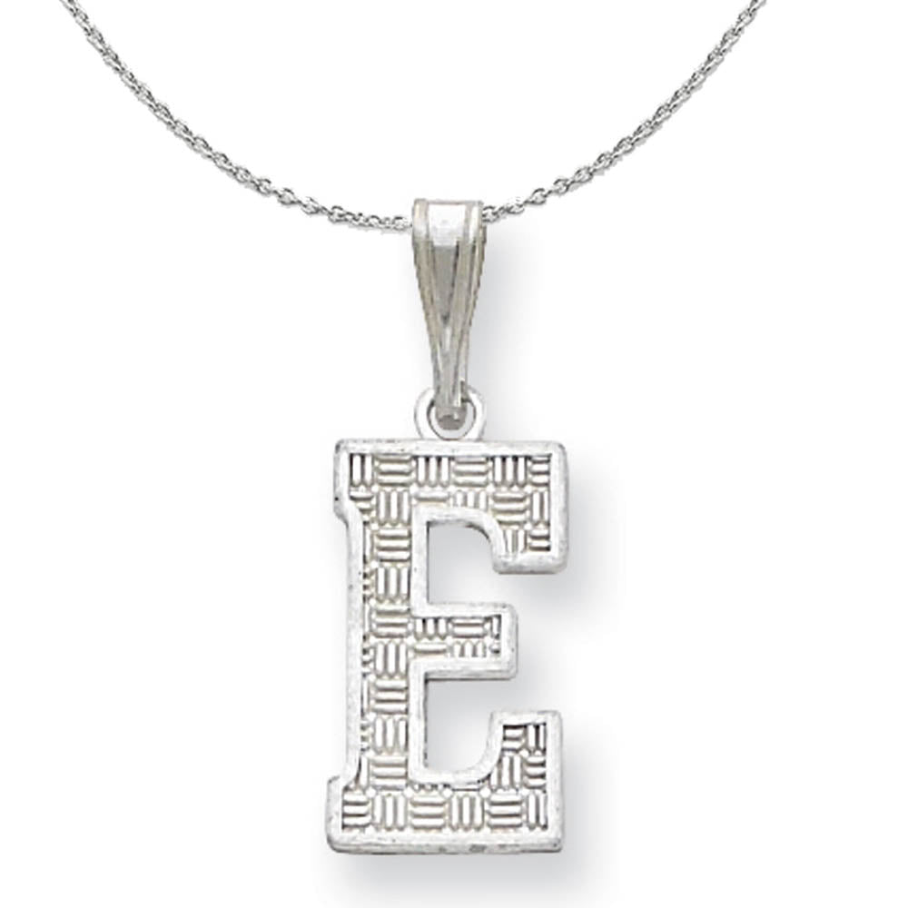 Sterling Silver, Sami Collection, Textured Block Initial E Necklace, Item N15655 by The Black Bow Jewelry Co.