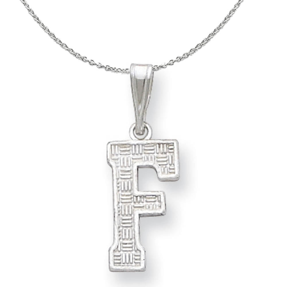 Sterling Silver, Sami Collection, Textured Block Initial F Necklace, Item N15656 by The Black Bow Jewelry Co.