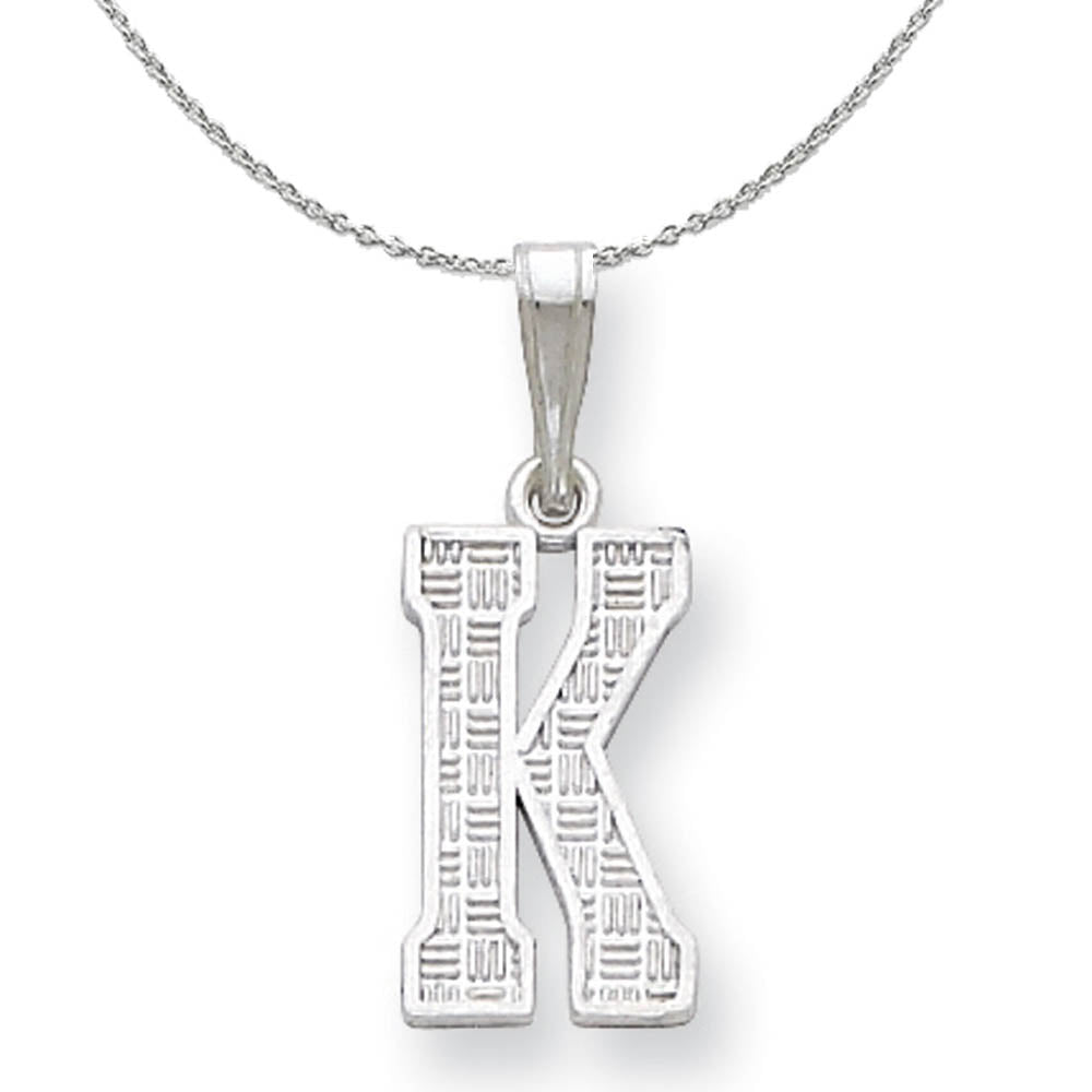 Sterling Silver, Sami Collection, Textured Block Initial K Necklace, Item N15661 by The Black Bow Jewelry Co.