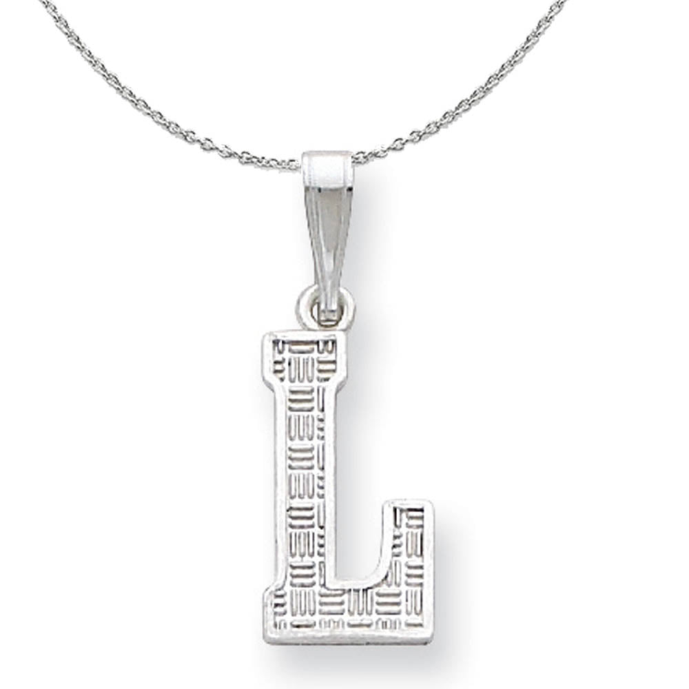 Sterling Silver, Sami Collection, Textured Block Initial L Necklace, Item N15662 by The Black Bow Jewelry Co.