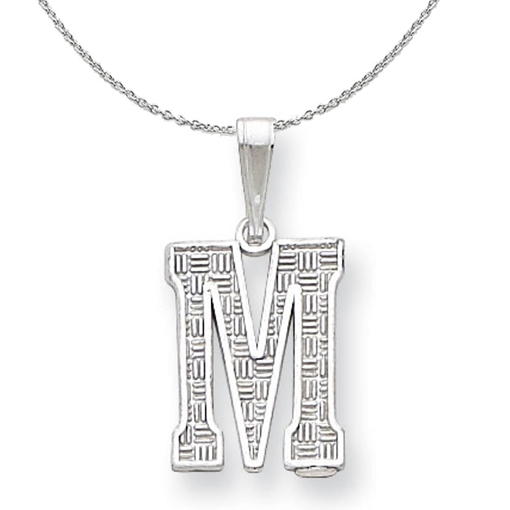 Sterling Silver, Sami Collection, Textured Block Initial M Necklace, Item N15663 by The Black Bow Jewelry Co.