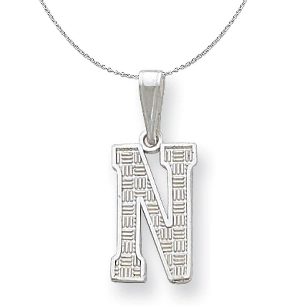 Sterling Silver, Sami Collection, Textured Block Initial N Necklace, Item N15664 by The Black Bow Jewelry Co.