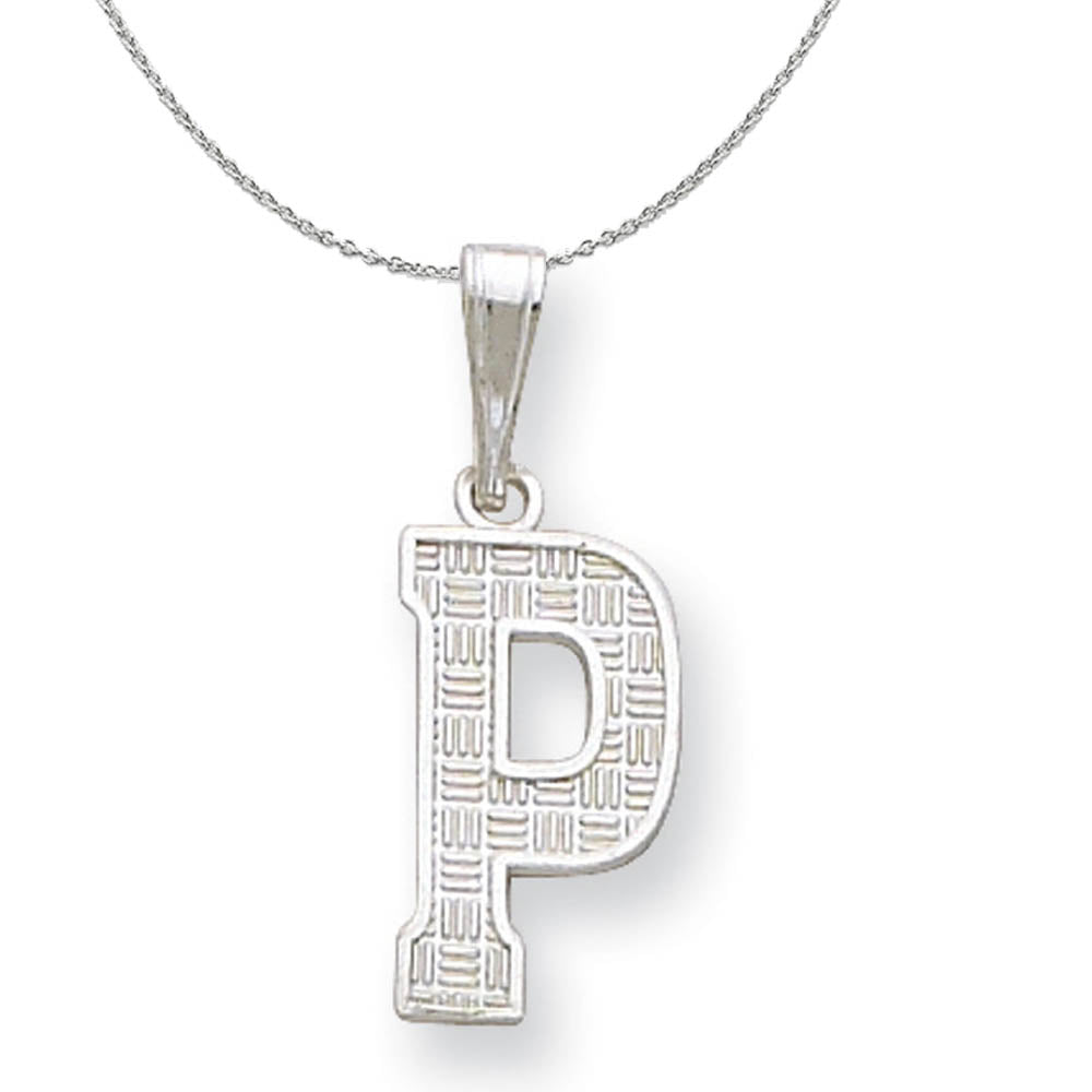 Sterling Silver, Sami Collection, Textured Block Initial P Necklace, Item N15666 by The Black Bow Jewelry Co.