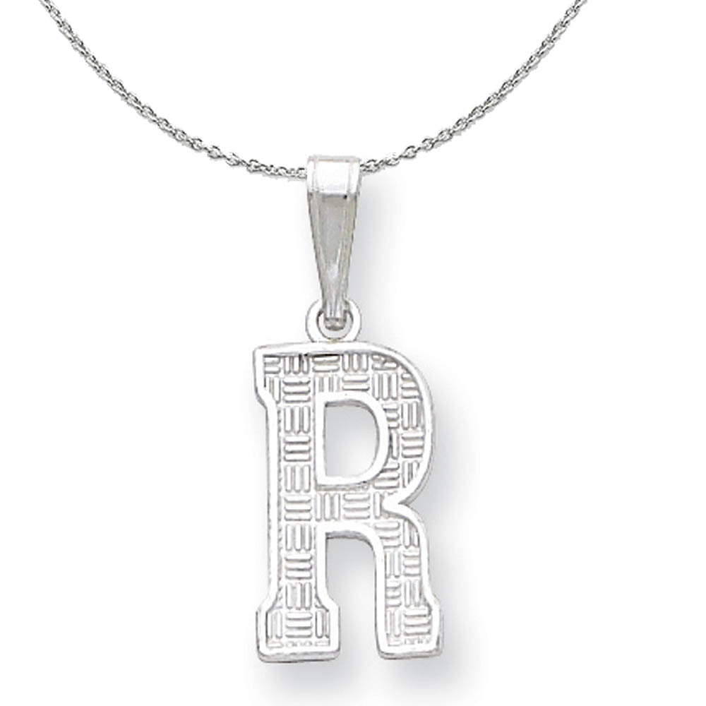 Sterling Silver, Sami Collection, Textured Block Initial R Necklace, Item N15667 by The Black Bow Jewelry Co.