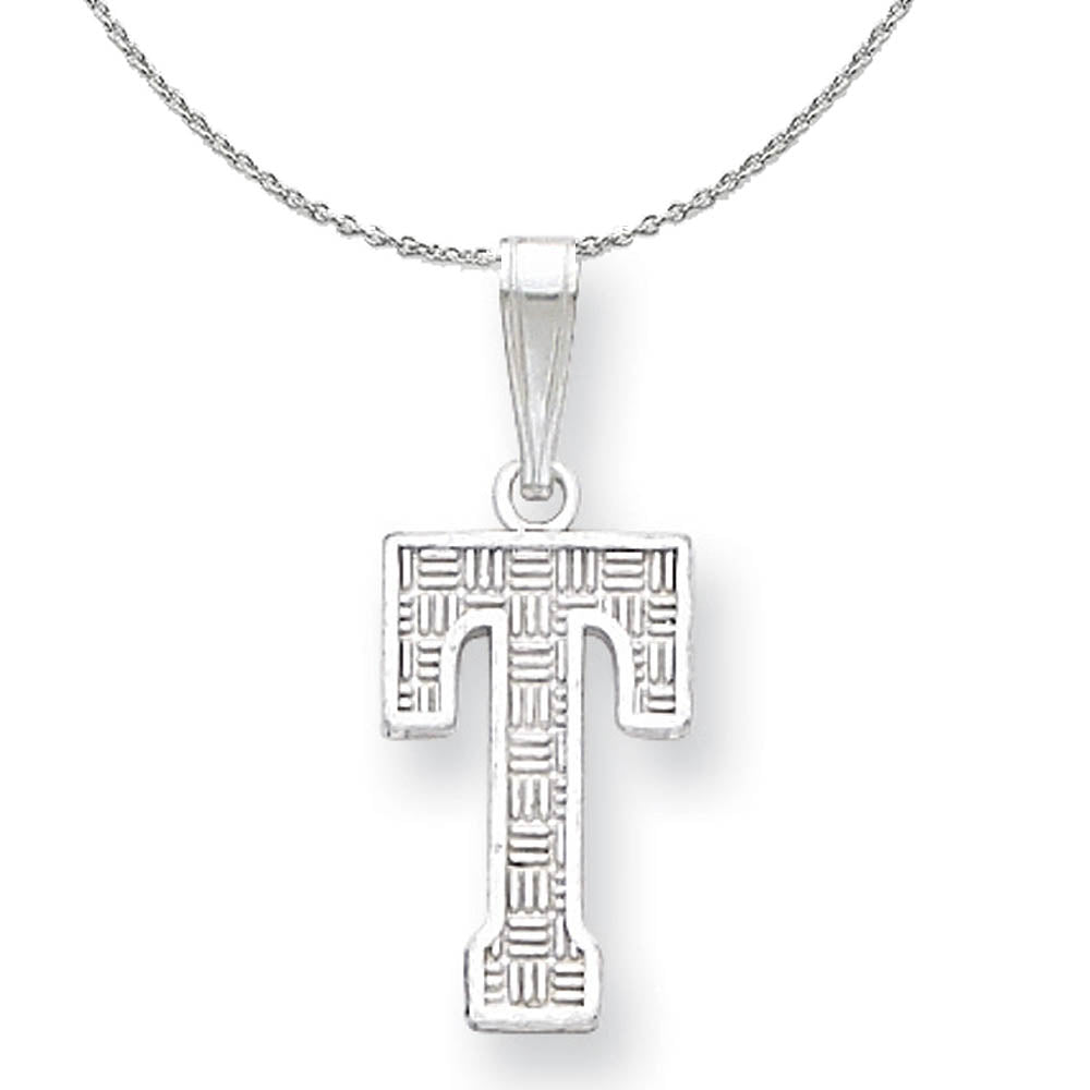 Sterling Silver, Sami Collection, Textured Block Initial T Necklace, Item N15669 by The Black Bow Jewelry Co.