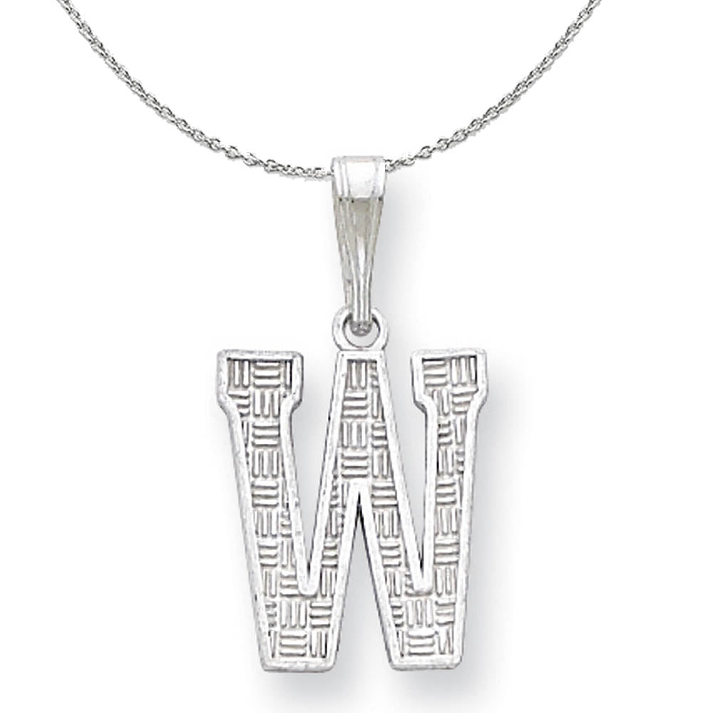 Sterling Silver, Sami Collection, Textured Block Initial W Necklace, Item N15671 by The Black Bow Jewelry Co.