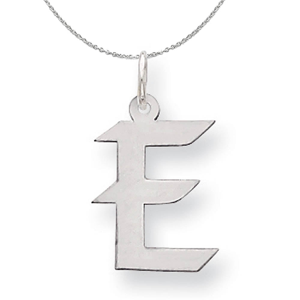 Silver Karlie Collection Artisan Block Initial Charm Letter E Necklace, Item N15676 by The Black Bow Jewelry Co.