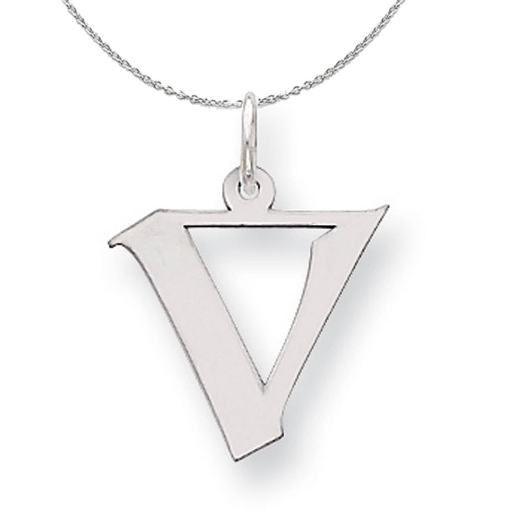 Silver Karlie Collection Artisan Block Initial Charm Letter V Necklace, Item N15691 by The Black Bow Jewelry Co.