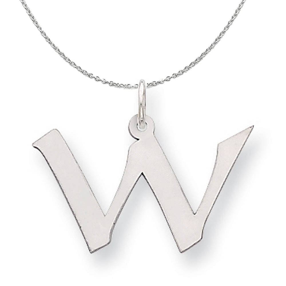 Silver Karlie Collection Artisan Block Initial Charm Letter W Necklace, Item N15692 by The Black Bow Jewelry Co.