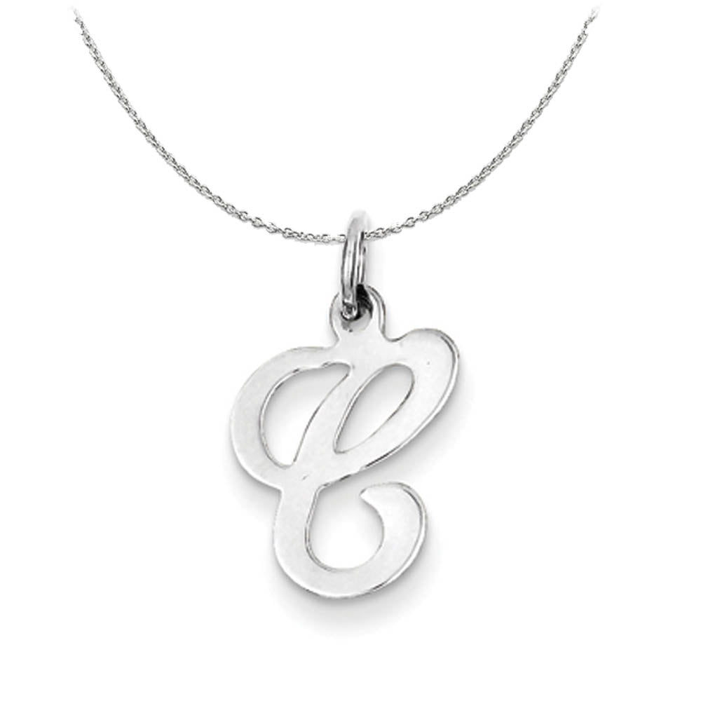 Sterling Silver, Sophia Collection, Small Script Initial C Necklace, Item N15695 by The Black Bow Jewelry Co.