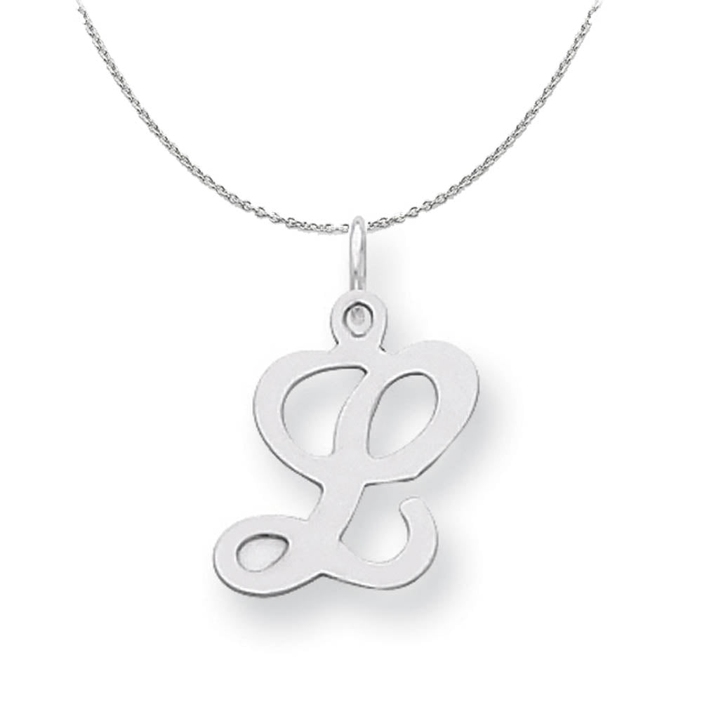Sterling Silver, Sophia Collection, Small Script Initial L Necklace, Item N15704 by The Black Bow Jewelry Co.