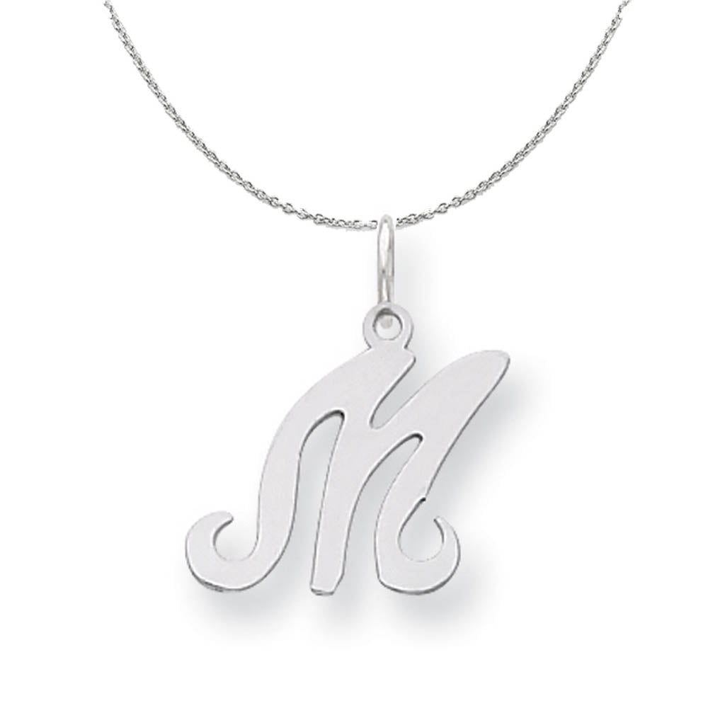Sterling Silver, Sophia Collection, Small Script Initial M Necklace, Item N15705 by The Black Bow Jewelry Co.