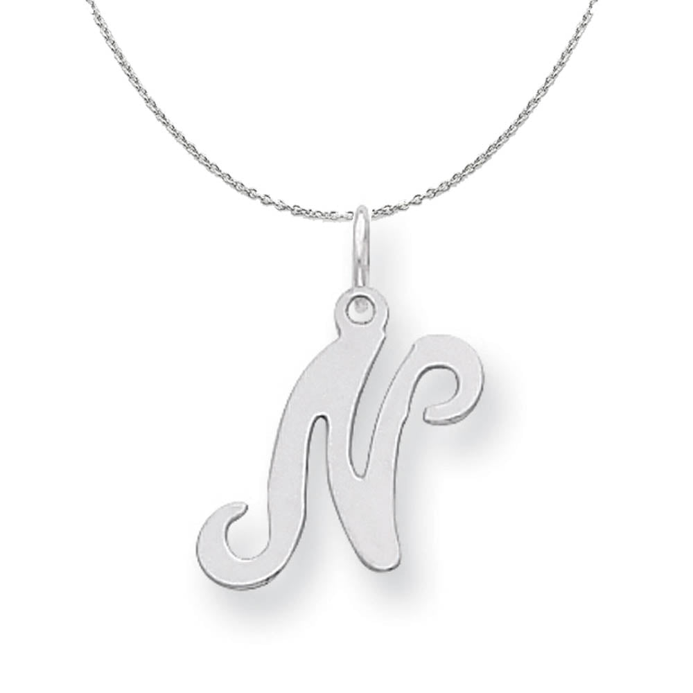 Sterling Silver, Sophia Collection, Small Script Initial N Necklace, Item N15706 by The Black Bow Jewelry Co.
