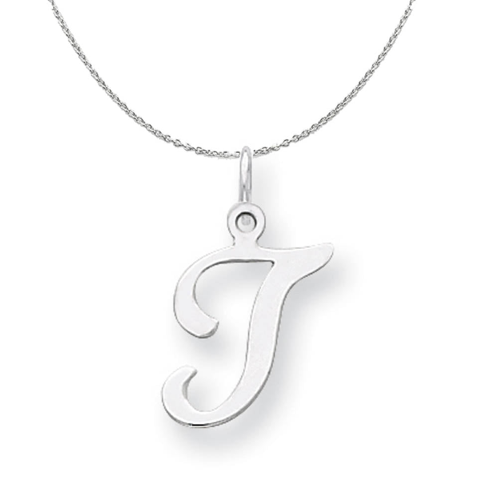Sterling Silver, Sophia Collection, Small Script Initial T Necklace, Item N15711 by The Black Bow Jewelry Co.