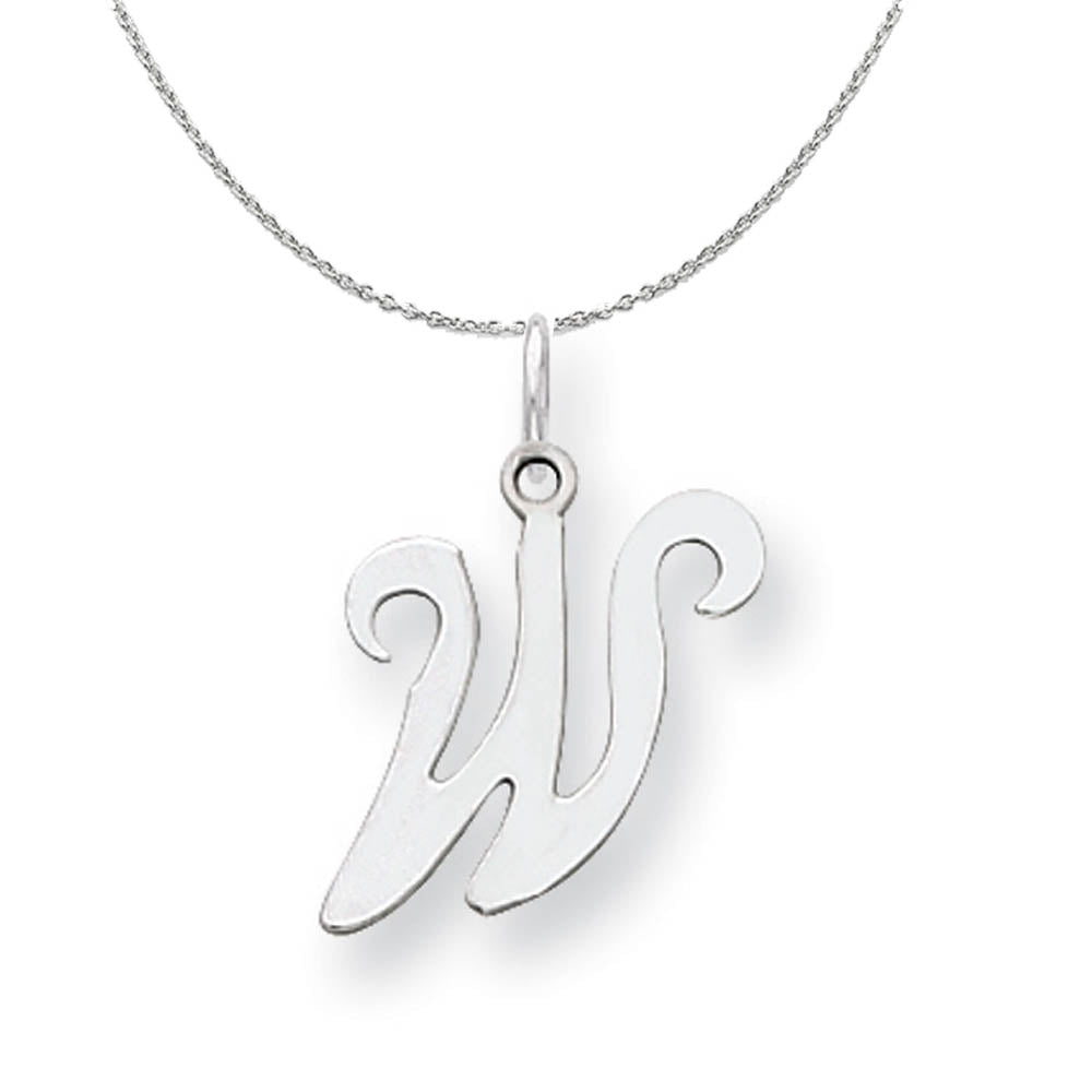 Sterling Silver, Sophia Collection, Small Script Initial W Necklace, Item N15713 by The Black Bow Jewelry Co.