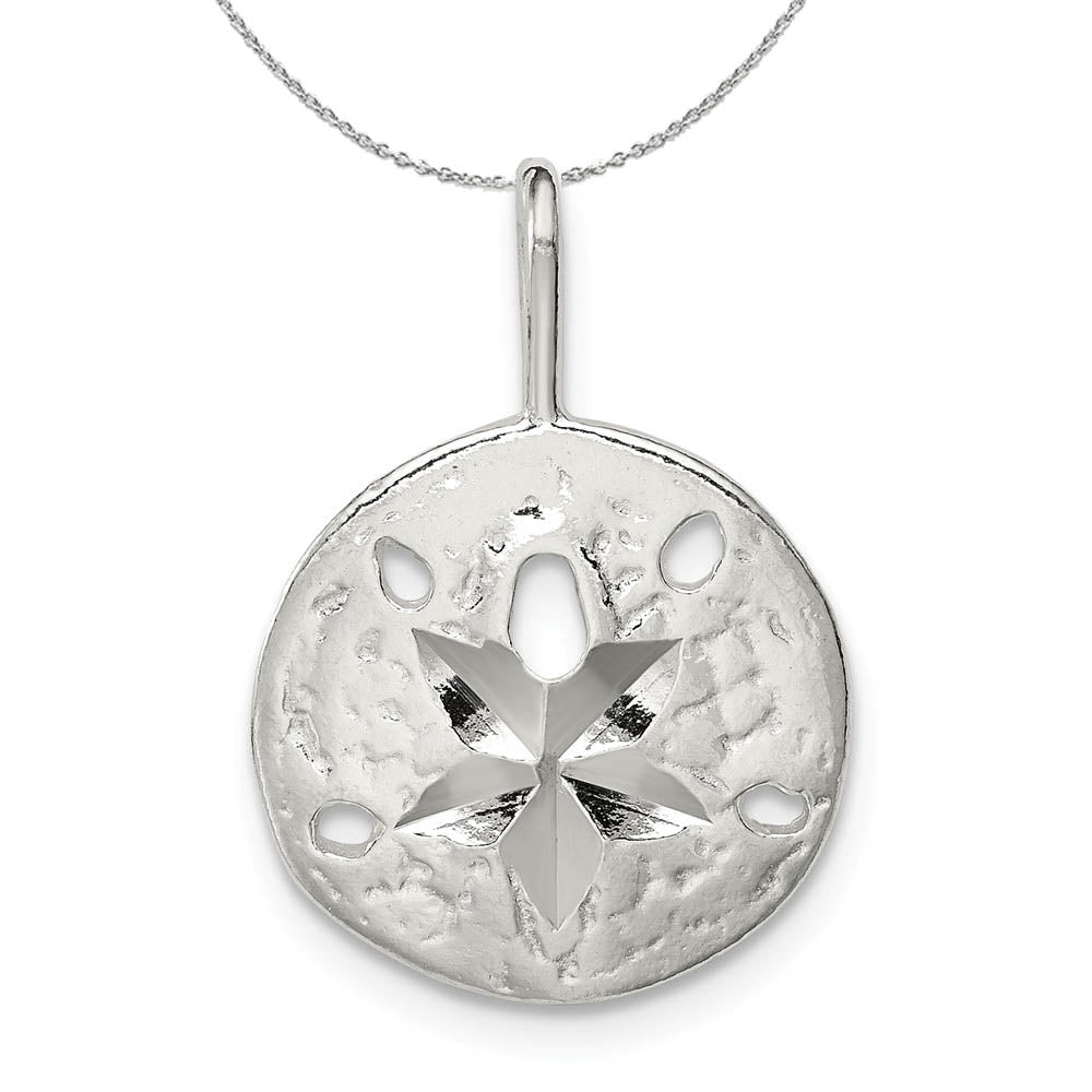 Sterling Silver 15mm Diamond Cut Sand Dollar Necklace, Item N15715 by The Black Bow Jewelry Co.
