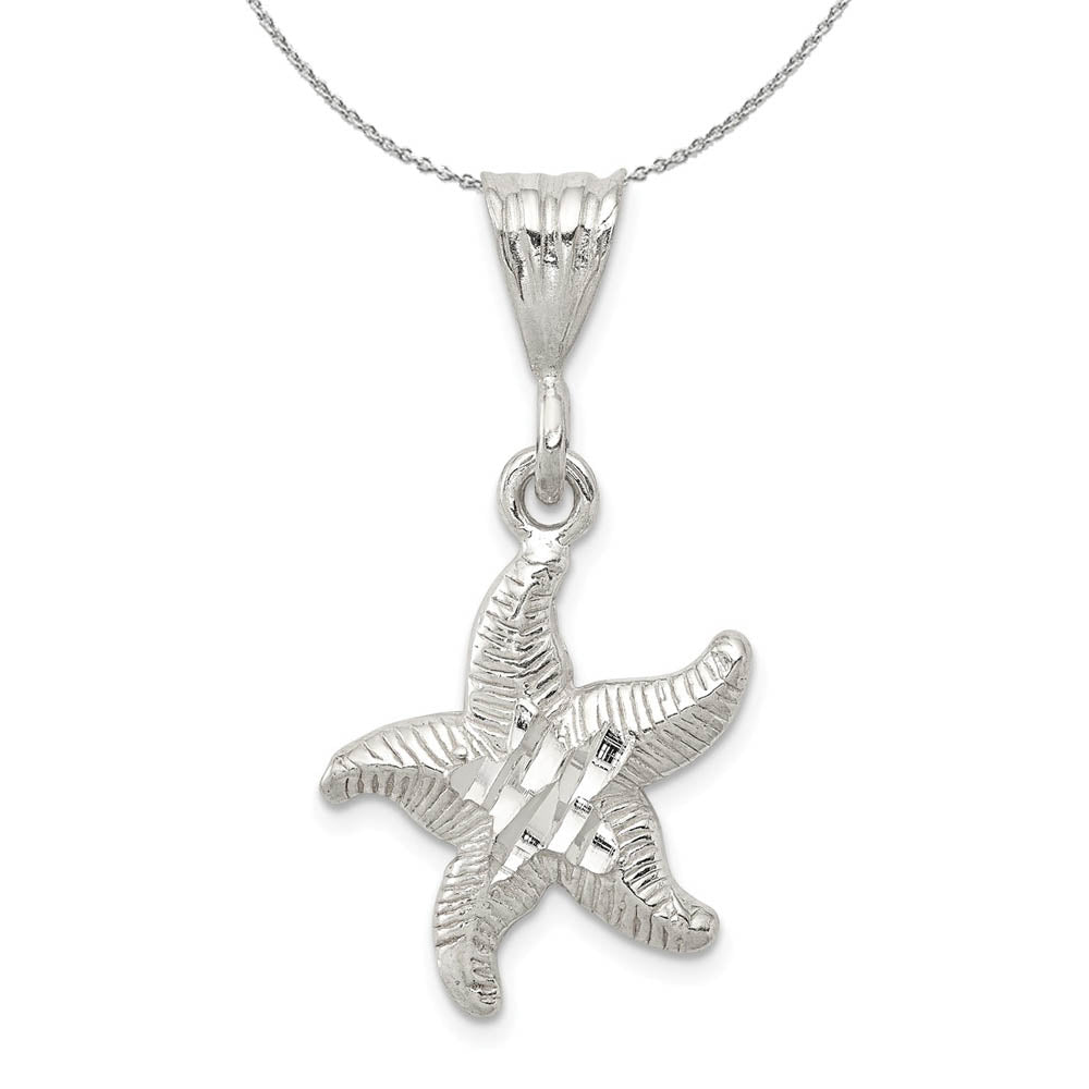 Sterling Silver Diamond Cut Starfish Necklace, Item N15716 by The Black Bow Jewelry Co.